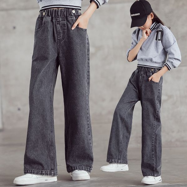 

trousers teen student girls jeans spring kids denim pants casual for 6 8 10 12 14 years elastic waist children 221207, Blue