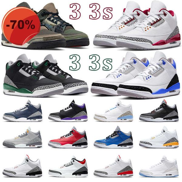 

high shoes 2022 3s jumpman men basketball shoes 3 cardinal red pine green racer blue midnight navy cool grey fire red cement pure white mens, Black
