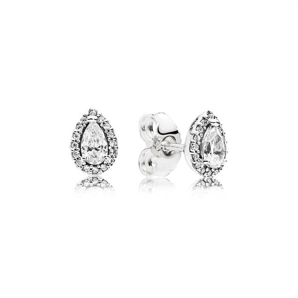 

sparkling teardrop halo stud earrings 925 sterling silver for pandora tear drop luxury designer jewelry women stud earring with or2735, Golden;silver