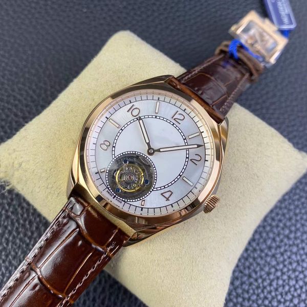 

tfl 6000e watch tourbillon movement 41 mm sapphire crystal glass crocodile leather watch strap waterproof night light display, Slivery;brown