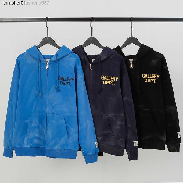 

men's hoodies designer sweatshirts fashion brand galery dept letter printed washing water women's zipper hooded, Black