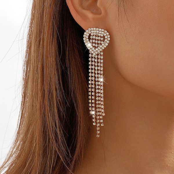 

luxury silver color rhinestone crystal long tassel earrings for women bridal drop dangle earrings brincos wedding jewelry