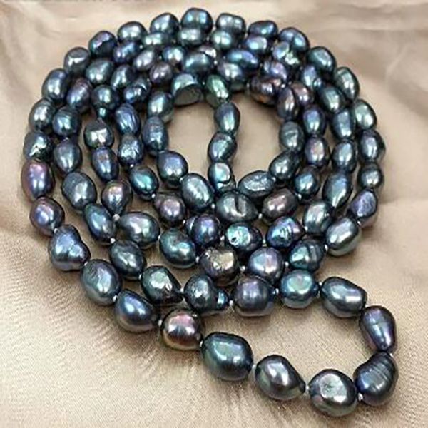

fashion jewelry long pearls dark blue colourful rope necklace, Silver