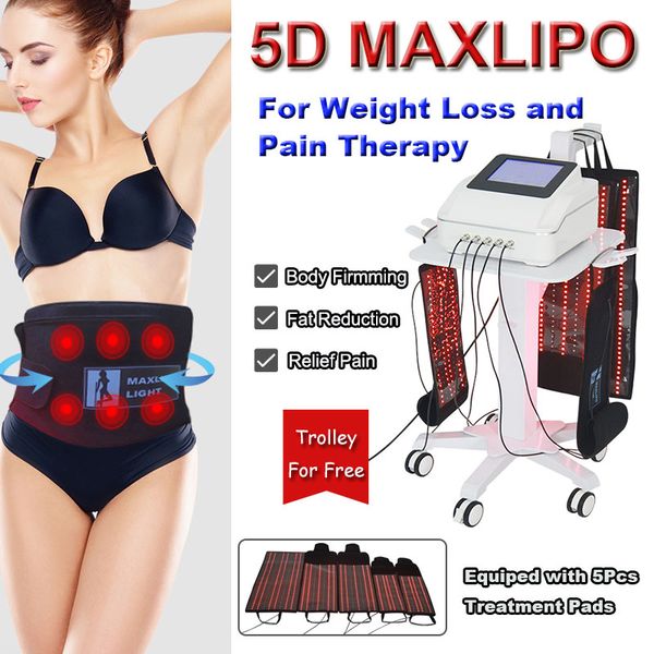 

new 5d maxlipo red laser light lipolaser machine 650nm 940nm fat burning weight loss cellulite removal pain therapy equipment with 5 pads