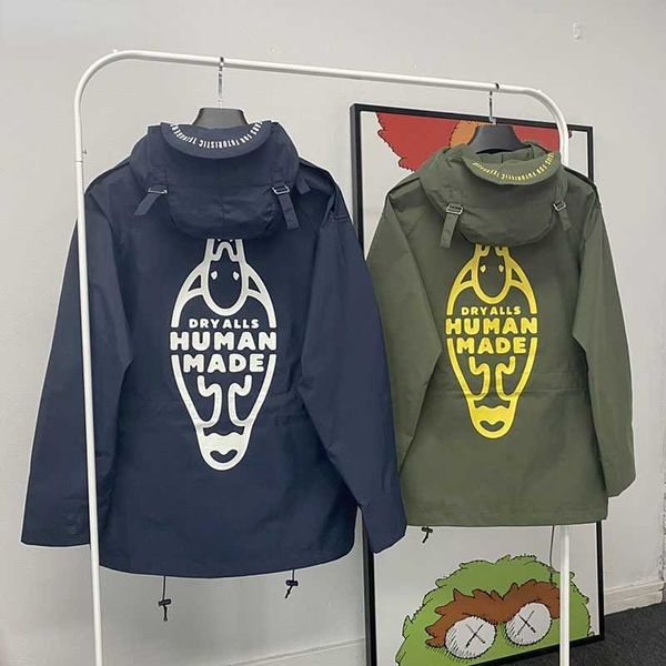 

men's jackets human made jackets zipper oversized windbreaker heart duck print men women 1 1 human made hooded jackets t221206, Black;brown