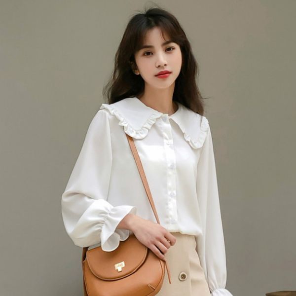 

shirts women solid simple spring korean style chic trendy casual blouses elegant vintage womens streetwear all-match, White