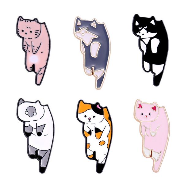 

creative cartoon cat brooches pins set 6pcs cute enamel badges for children alloy pin denim shirt fashion jewelry gift bag accessories, Gray
