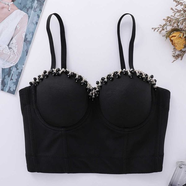 

nail bead sling underwear integrated vest short navel exposed fishbone blouse female, White