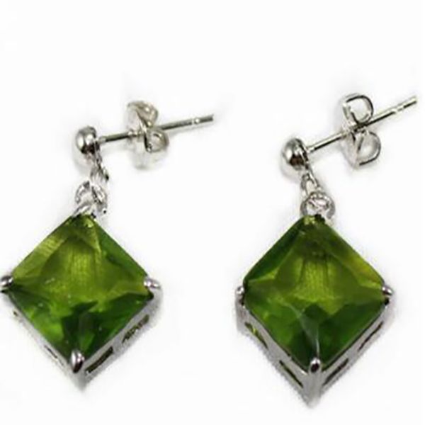 

women's fashion style silver plated square dark green zircon faceted earrings, White