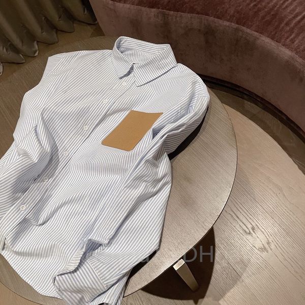

new fashion clothing designer shirt with leather disc long sleeve botton vertical stripe shirts autumn spring clothes for women men s/m/l