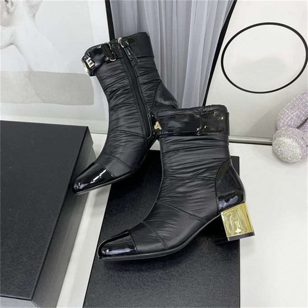 

luxury design boots channel fashion women retro decoration winter warm snow non slip high heel martin knight tassel casual socks boots 04-01, Black
