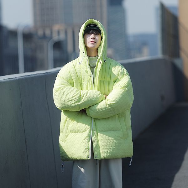 

men's down parkas winter fashion hooded warm coat klein blue bubble jacket thicken solid color puffer for male 221207, Black