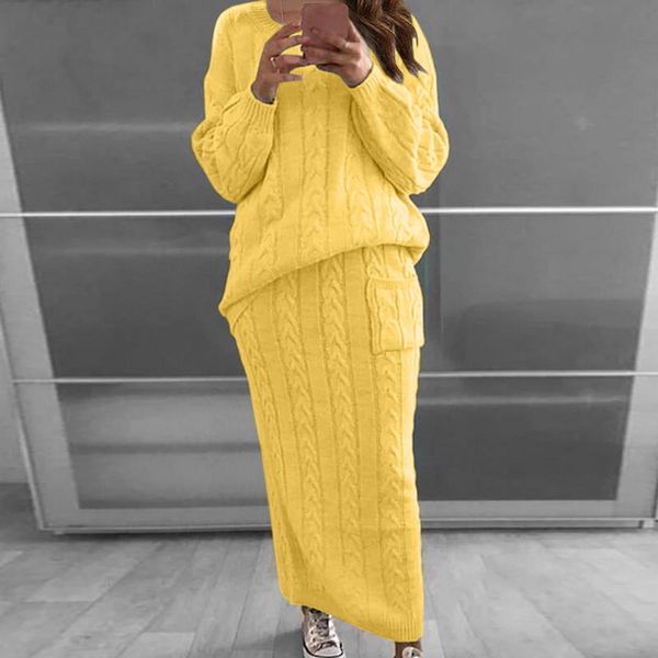 

two piece dress set women long sleeve crop pencil skirt 2 pc sets sweater knitted winter suit 12 colors 221207, White