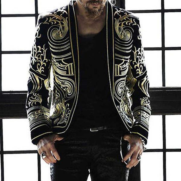 

men's jackets spring autumn slim long sleeve coat for men fashion vintage pattern print jacket classic casual loose male outerwear stre, Black;brown