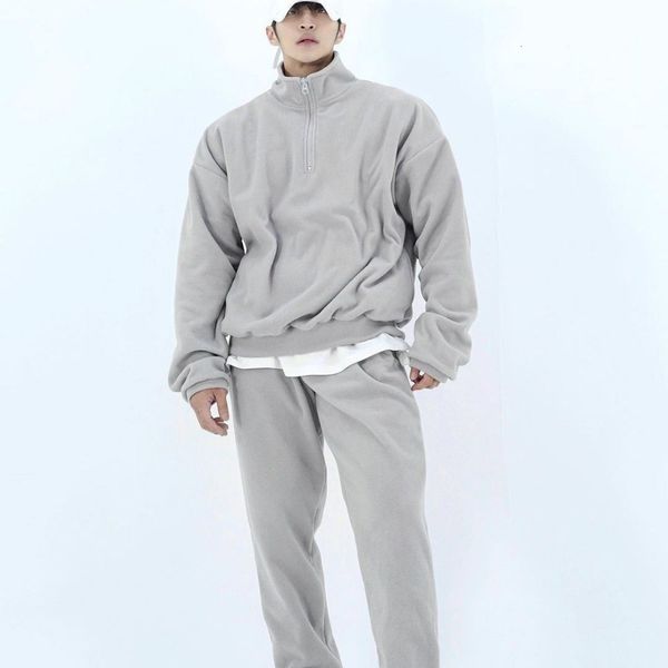

men's tracksuits loose fit tracksuit 2 piece set korean fashion streetwear sports style jogging suit autumn winter warm athletic sets 2, Gray
