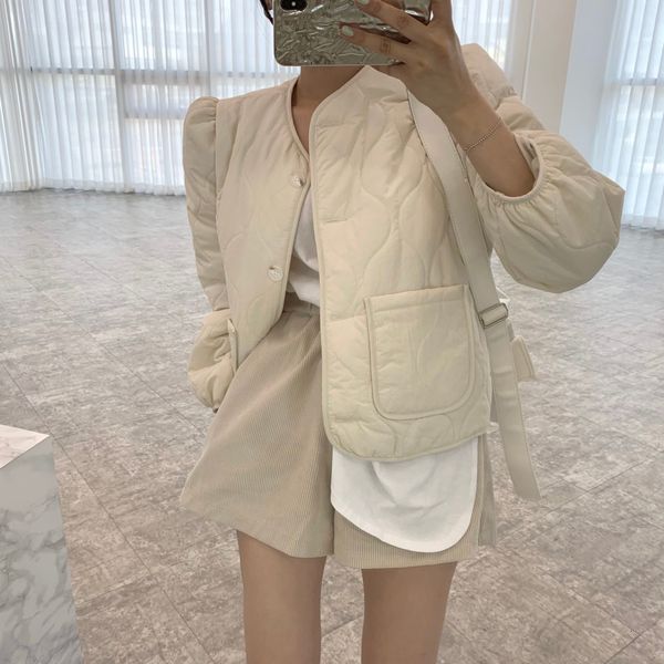 

women s down parkas elegant solid short jacket women korean style autumn winter loose casual v neck basic coat female 221208, Black