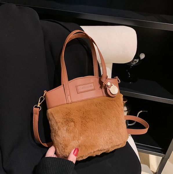 

wool bag women autumn and winter designer luxury fashion retro borsa plush bucket bags women's one shoulder messenger bag