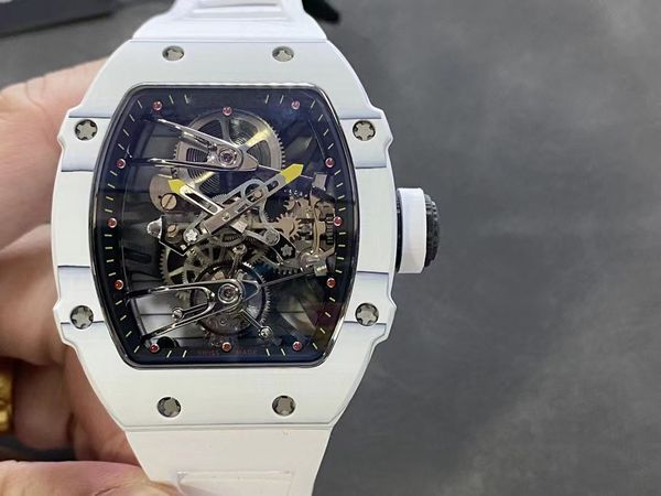 

2022 new sports tourbillon men's watch ultra-light case carbon fiber material scratch proof sapphire glass rubber strap titanium buckle, Slivery;brown