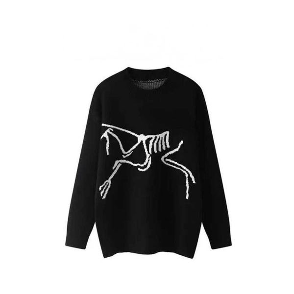 

designer knitted sweater mens womens color contrast jacquard pullover coat loose knittedshirt casual long sleeved sweaters, White;black