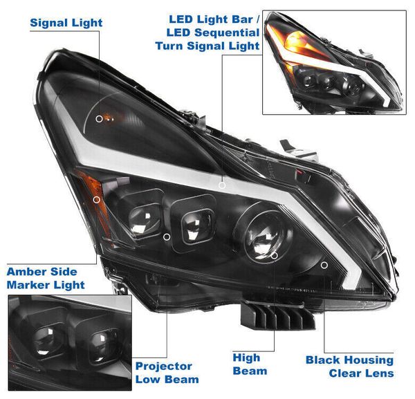 

for 2010-2013 g37 sedan 4dr led sequential black projector headlight lamp lh rh