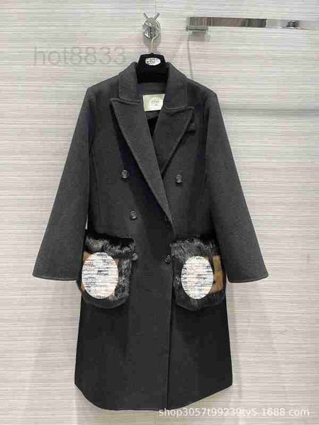 

women's wool & blends designer cashmere coat small ermine detachable pocket guest fabric uykr, Black