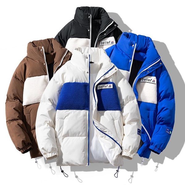

men's down parkas fashion contrast padded bubble jacket man various color styles warm thicken coat casual pocket klein blue puffer for, Black