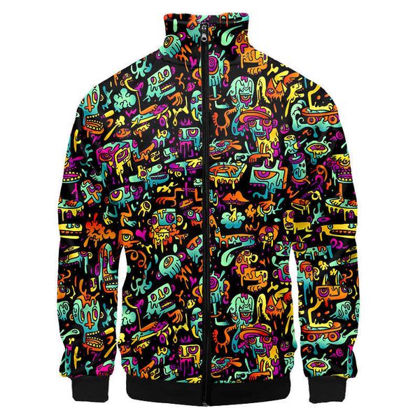 

men's jackets 3d psychedelic graffiti dj printed hoodies men long sleeve drawstring jacket pullover sudaderas hombre plus size sweatshi, Black;brown