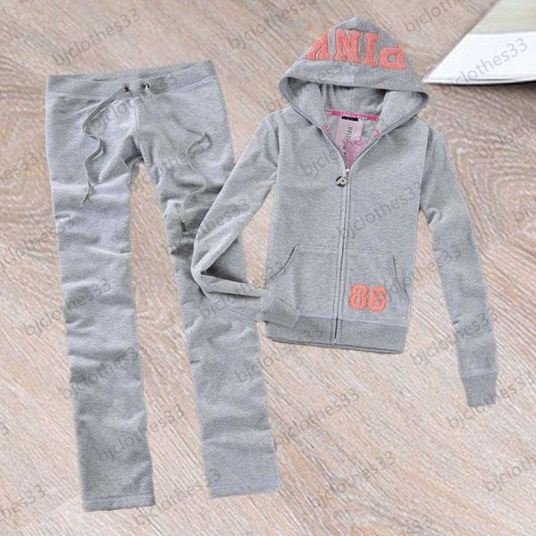

juicy tracksuit womens two piece brand juicy tracksuits contrasting digital embroidery zipper flap hooded slim jackets drawstring casual tro, White