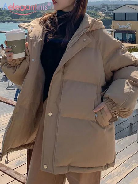 

women s down parkas aelegantmi thicken warm parka coat loose oversized winter bread hooded outwear padded woman jackets 221208, Black