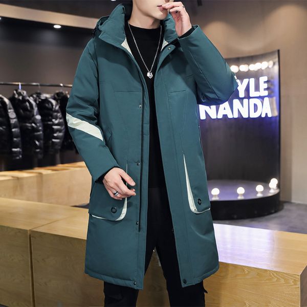 

men's down parkas long down jacket men winter thicken warm overcoats streetwear long jackets with detachable hood men fashion coats tre, Black