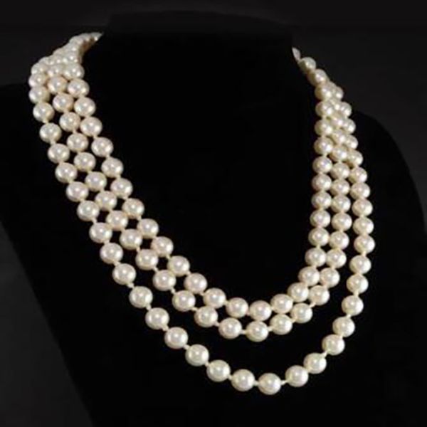 

fashion jewelry lady triple strand 8-9mm white pearl necklace 17-19", Silver