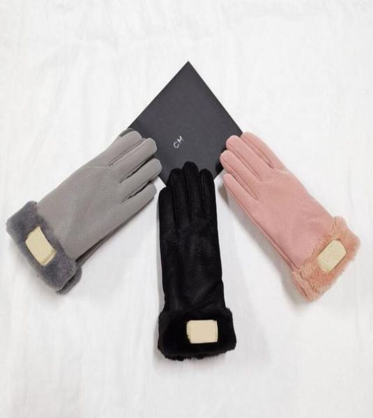 

luxury designer genuine leather gloves fashion brand letter printing mens womens thicken cashmere fingers mittens win7958292, Blue;gray