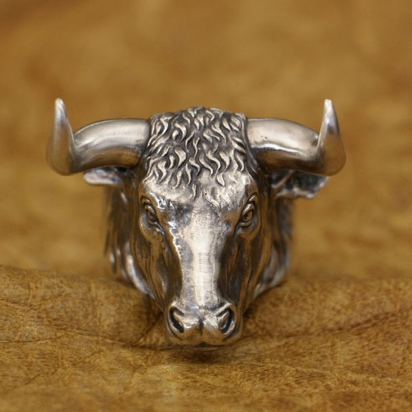 

linsion 925 sterling silver buffalo ring biker punk wild ox ring ta394 us size 7 to 16, Golden;silver