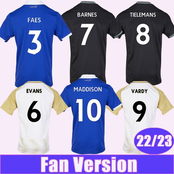 

22 23 vardy iheanacho maddison mens soccer jerseys barnes tielemans ayoze daka lookman home away 3rd football shirt uniforms, Black;yellow