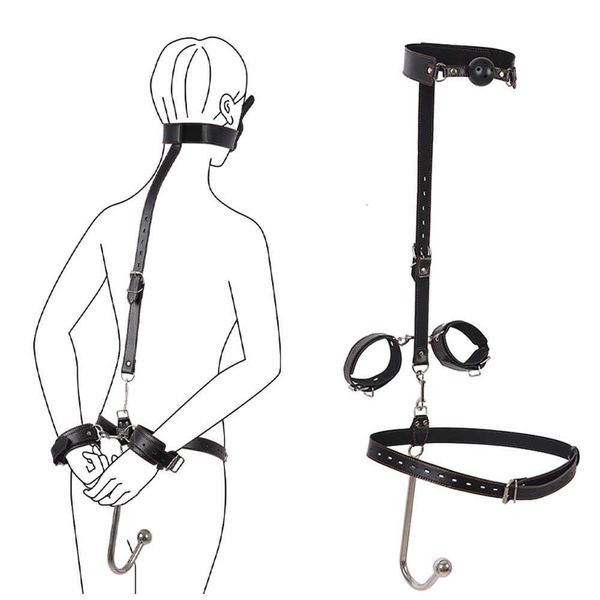 

vibrator massager toys collar mouth plug bondage kit adults games handcuffs anal hook adjustable size leather metal buttplug flirt bdsm djz0