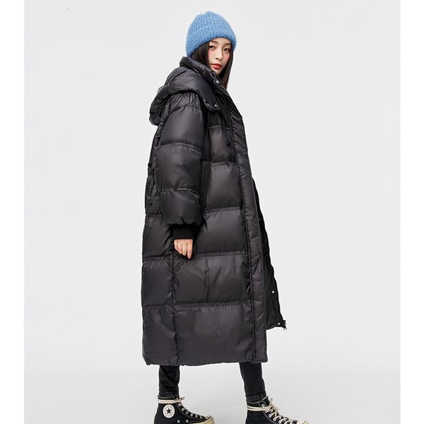 

women s down parka parka mid length black jacket baggy winter waterproof warm duck feather female hooded puffer coat bubble outwear 221208