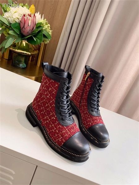 

shoes c08 designer edition handmade custom 2022 new xiaoxiangjia fashion ladies plaid boots middle tube, Black