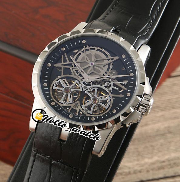 

excalibur 46 watches automatic double tourbillon rddbex0396 mens watch skeleton dial black inner steel case leather strap high qua5741598, Slivery;brown