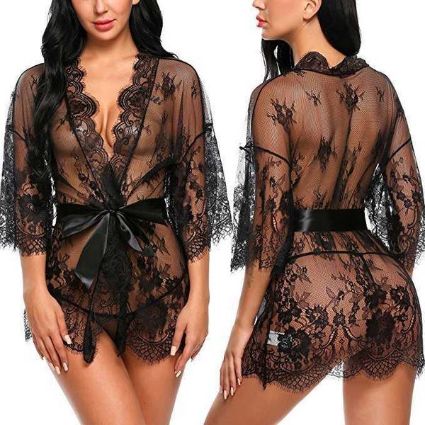 

toy plus size lingerie women attractive lace pajama coat, Red;black