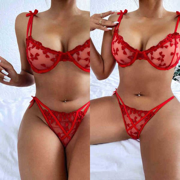 

nxy underwear ins new lace love embroidery steel ring set female 220609, Red;black