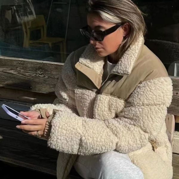 

women's down jacket lamb wool new style hooded casual jacket, Black