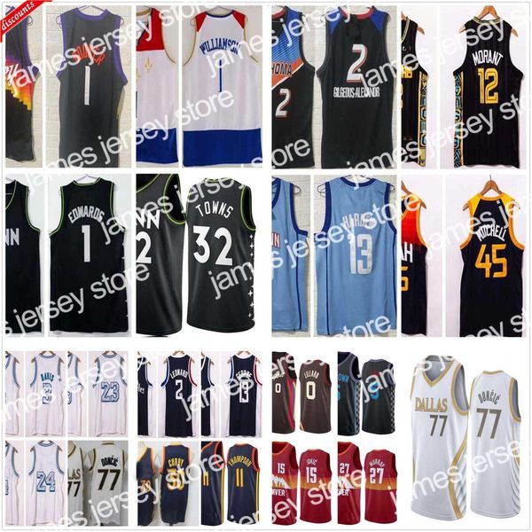 

basketball jerseys ncaa 2021 city anthony 1 edwards shai 2 gilgeous-alexander thompson cj 3 mccollum demar 10 derozan karl-anthony 32 towns, Black;red