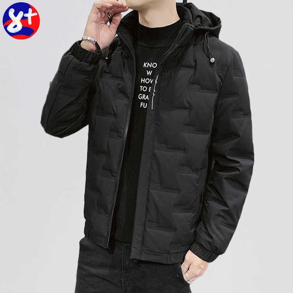 

large grey duck down men's coat windproof warm jacket trend hooded youth, Black