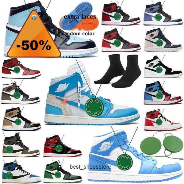 

og retros off unc chicago jumpman 1 basketball shoes jordens 1s white x banned patent bred royal blue green python visionaire stealth, Black
