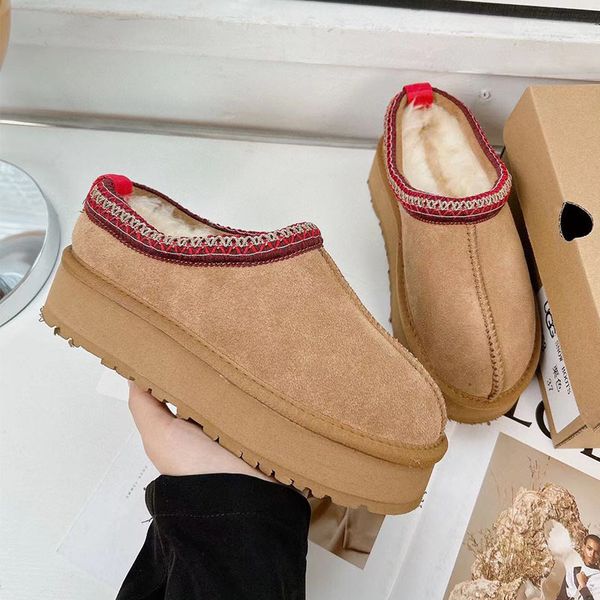 

australia womens tazz slippers fur slides classic ultra mini platform boot tasman slip-on les petites suede wool blend comfort winter design, Black