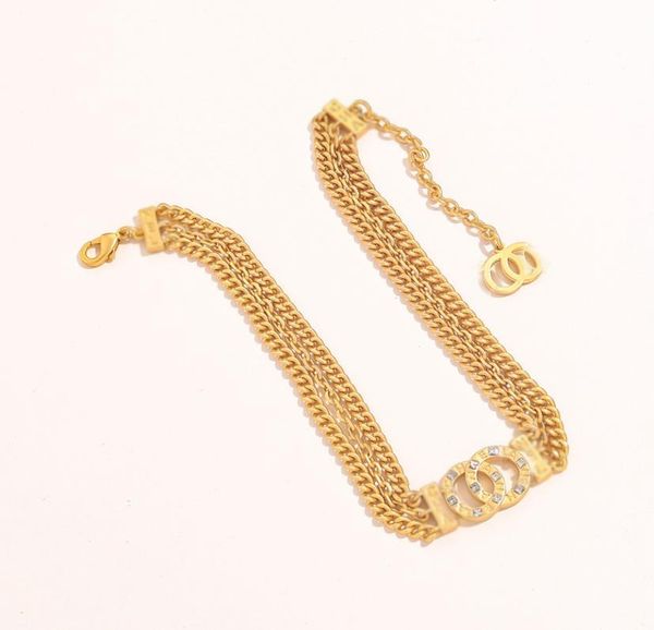 

never fading 18k gold plated brand designer double letter pendant necklaces crystal rhinestone stainless steel choker necklace cha4791261, Silver