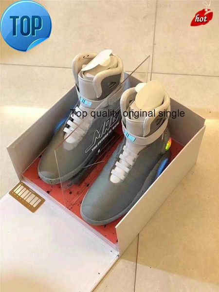 

2020 automatic laces air mag back to the future glow in the dark gray basketball shoes marty mcfly's led shoes lighting mags black red