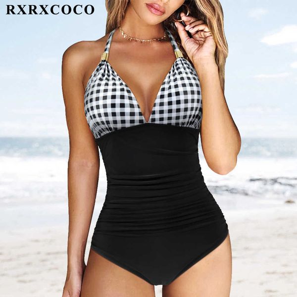 

swim wear rxrxcoco women print one piece swimsuit summer push up ruched women's beachwear high waist slim backless girl swimwear 2022 t