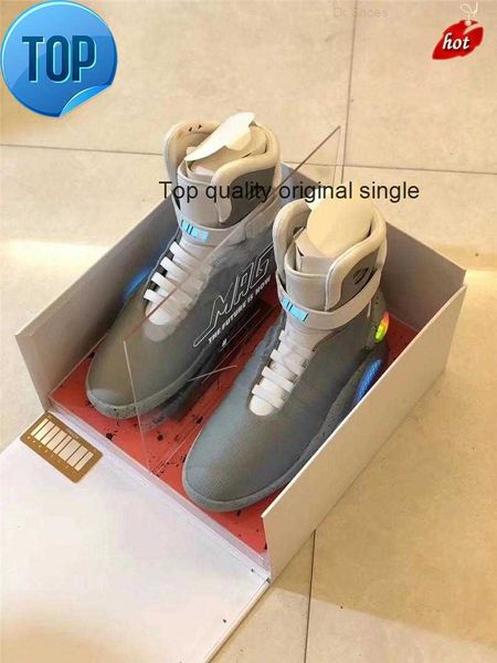 

2020 automatic laces air mag back to the future glow in the dark gray basketball shoes marty mcfly's led shoes lighting mags black red
