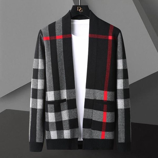 

men's sweaters new fall winter luxury cashmere cardigan men england style keep warm mens plaid cardigans high end classic jacket, White;black